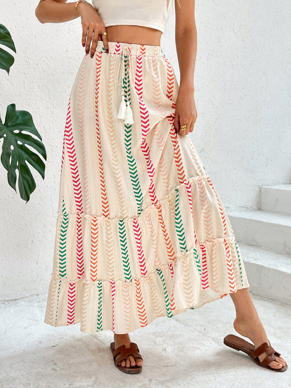 Boho Skirts - Contrast color print skirt elastic bohemian patchwork skirt