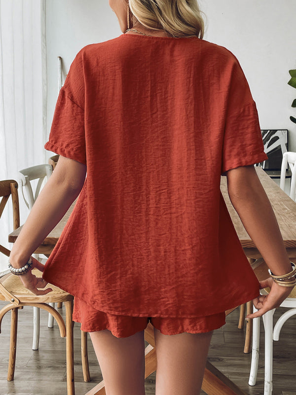 Shorts set - New casual ruffle suit bow tie shirt shorts two-piece suit