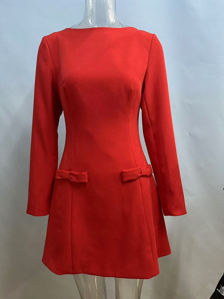 Mini Dresses - New exquisite waist bow Christmas and Valentine's Day elegant dress