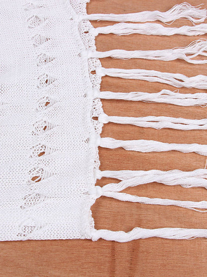 Bikini Cover Up Suit - Top & Skirt Set- Knitted Beach Set: Fringe Midi Skirt & Crop Tube Top- - Pekosa Women Clothing