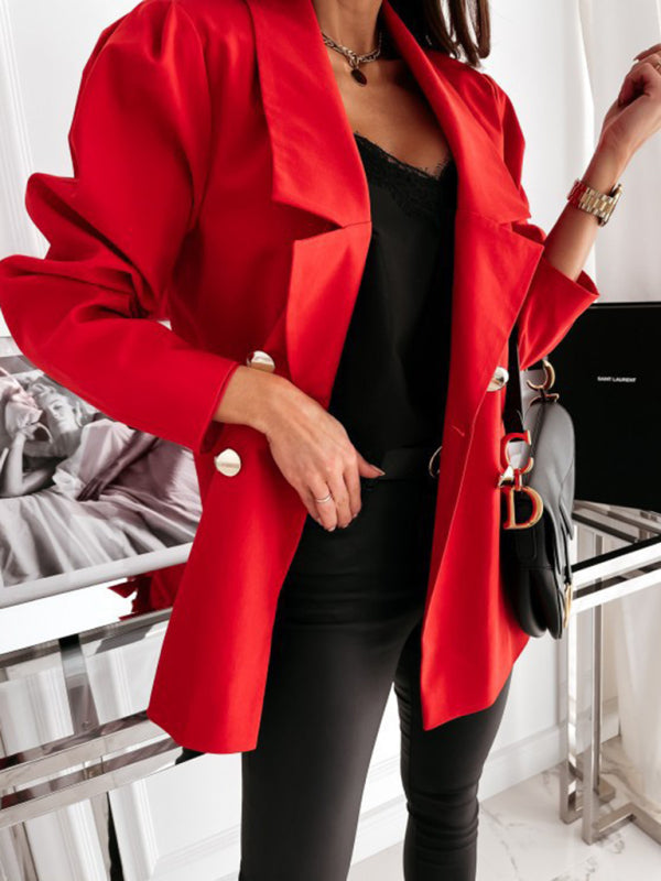 Blazers- Mid-Length Blazer | Double Breasted Business Casual Jacket- - Pekosa Women Clothing