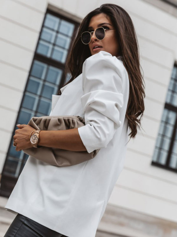 Blazers- Mid-Length Blazer | Double Breasted Business Casual Jacket- - Pekosa Women Clothing
