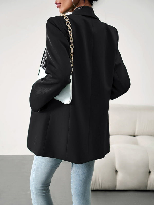 Blazers- Solid Open Front Shawl Lapels Blazer- - Pekosa Women Clothing
