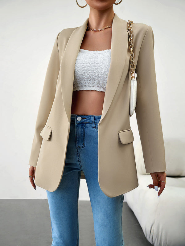 Blazers- Solid Open Front Shawl Lapels Blazer- - Pekosa Women Clothing