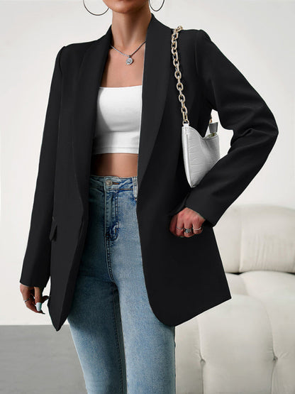 Blazers- Solid Open Front Shawl Lapels Blazer- - Pekosa Women Clothing