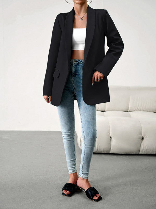 Blazers- Solid Open Front Shawl Lapels Blazer- - Pekosa Women Clothing