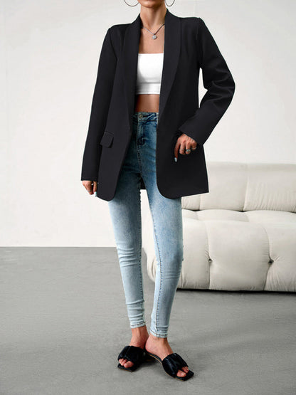 Blazers- Solid Open Front Shawl Lapels Blazer- - Pekosa Women Clothing