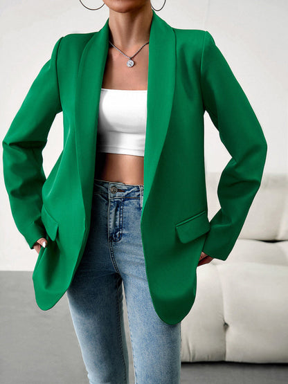 Blazers- Solid Open Front Shawl Lapels Blazer- - Pekosa Women Clothing