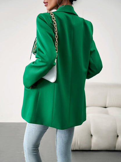 Blazers- Solid Open Front Shawl Lapels Blazer- - Pekosa Women Clothing