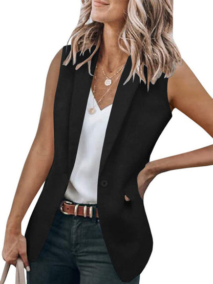 Blazers- Stylish Women's Light Single-Breasted Blazer - Sleeveless Jacket- - Pekosa Women Clothing