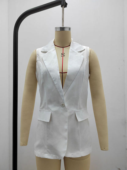 Blazers- Stylish Women's Light Single-Breasted Blazer - Sleeveless Jacket- - Pekosa Women Clothing