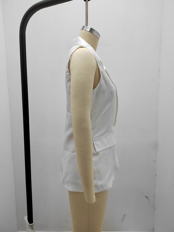 Blazers- Stylish Women's Light Single-Breasted Blazer - Sleeveless Jacket- - Pekosa Women Clothing
