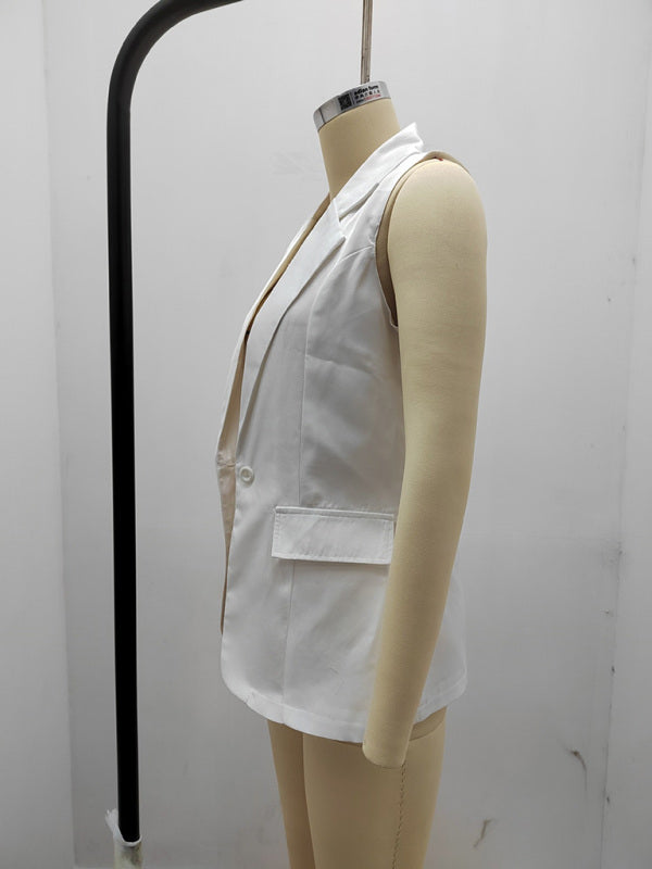 Blazers- Stylish Women's Light Single-Breasted Blazer - Sleeveless Jacket- - Pekosa Women Clothing