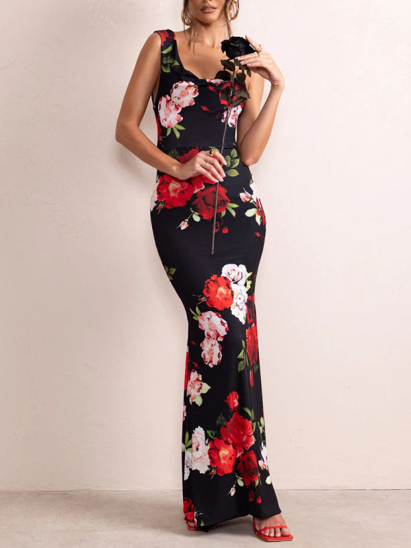 Bodycon Dresses- Elegant Solid Cowl Sleeveless Bodycon Mermaid Maxi Dress- - Pekosa Women Clothing