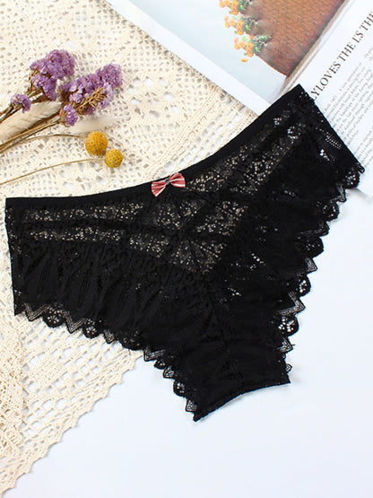 Briefs- Lace Women's Low-Waist Panty Briefs- Black- Pekosa Women Clothing