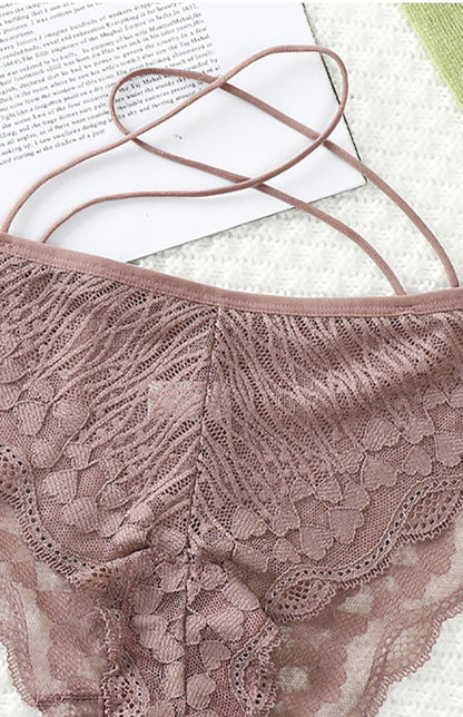 Briefs- Women's Floral Lace Low Waist Strappy Briefs - Panties- - Pekosa Women Clothing