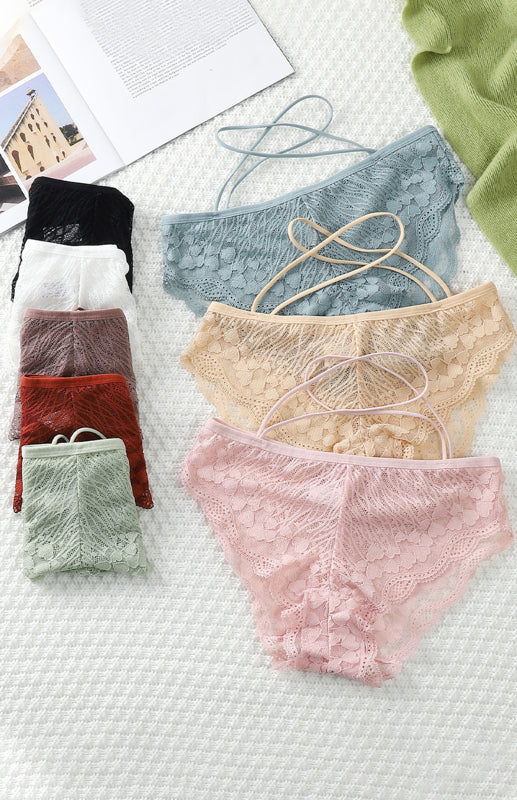 Briefs- Women's Floral Lace Low Waist Strappy Briefs - Panties- - Pekosa Women Clothing