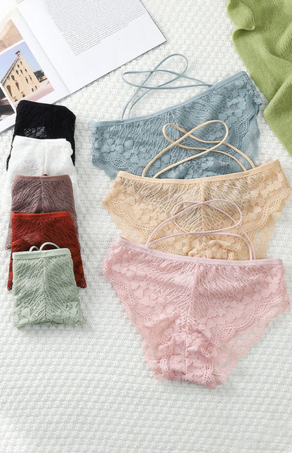 Briefs- Women's Floral Lace Low Waist Strappy Briefs - Panties- - Pekosa Women Clothing
