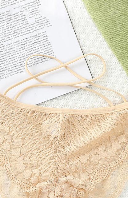 Briefs- Women's Floral Lace Low Waist Strappy Briefs - Panties- - Pekosa Women Clothing