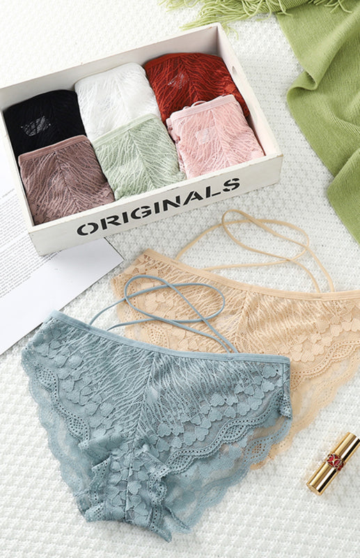 Briefs- Women's Floral Lace Low Waist Strappy Briefs - Panties- - Pekosa Women Clothing