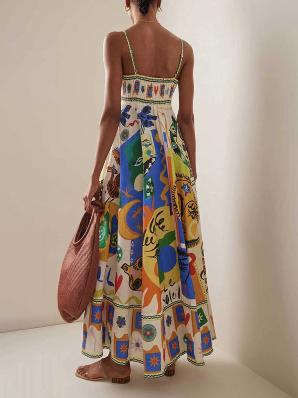 Cami Dresses- Cotton Blend Graffiti Print Long Cami Dress- - Pekosa Women Clothing