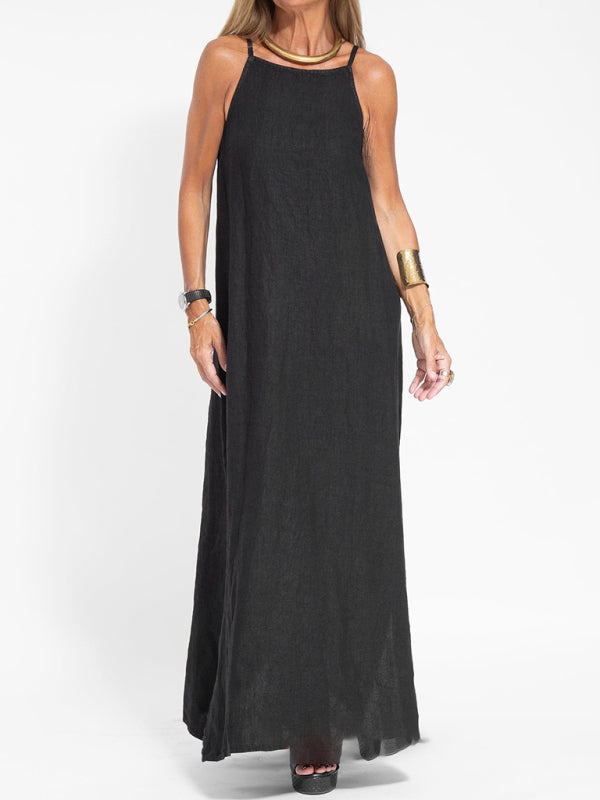 Cami Maxi Dress- Essential Solid Cotton Cami Tunic Maxi Dress- - Pekosa Women Clothing