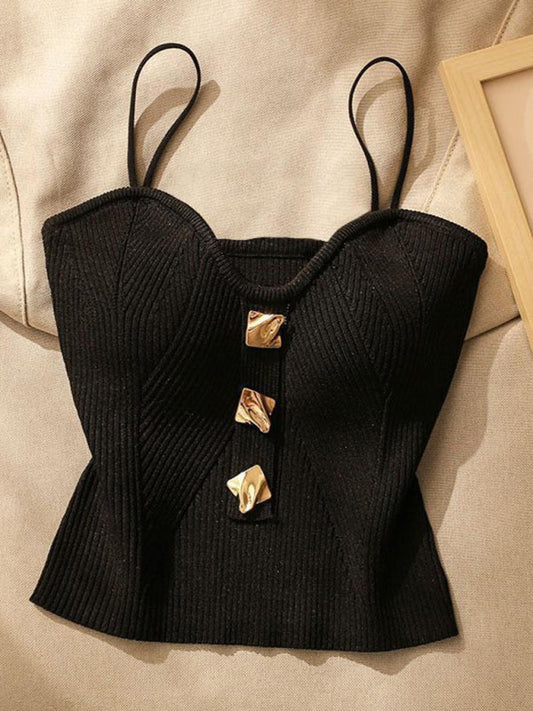 Cami Tops- Ribbed Sweetheart Cami Top- Black- Pekosa Women Clothing