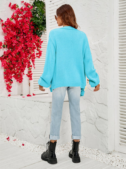 Cardigans- Floral Knitted Sweater Cardigan- - Pekosa Women Clothing