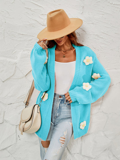 Cardigans- Floral Knitted Sweater Cardigan- - Pekosa Women Clothing