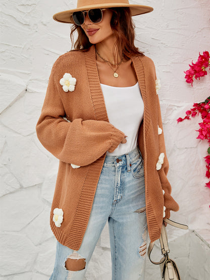 Cardigans- Floral Knitted Sweater Cardigan- - Pekosa Women Clothing