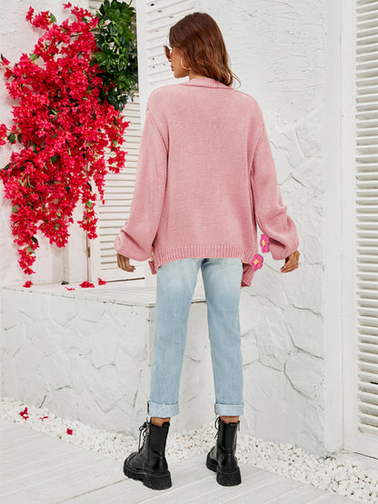 Cardigans- Floral Knitted Sweater Cardigan- - Pekosa Women Clothing
