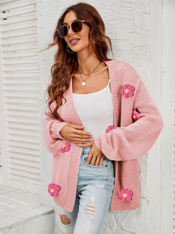 Cardigans- Floral Knitted Sweater Cardigan- - Pekosa Women Clothing