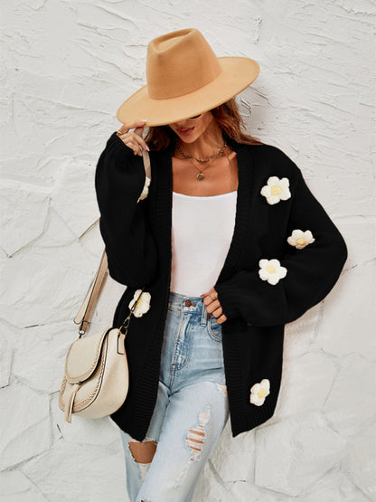 Cardigans- Floral Knitted Sweater Cardigan- - Pekosa Women Clothing