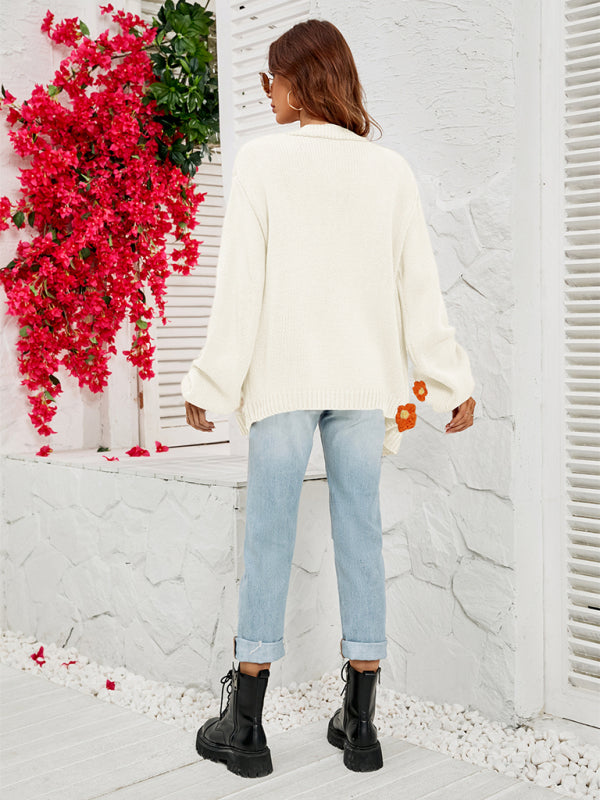 Cardigans- Floral Knitted Sweater Cardigan- - Pekosa Women Clothing