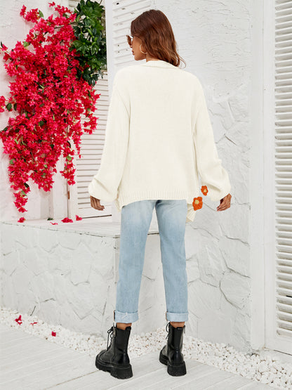 Cardigans- Floral Knitted Sweater Cardigan- - Pekosa Women Clothing