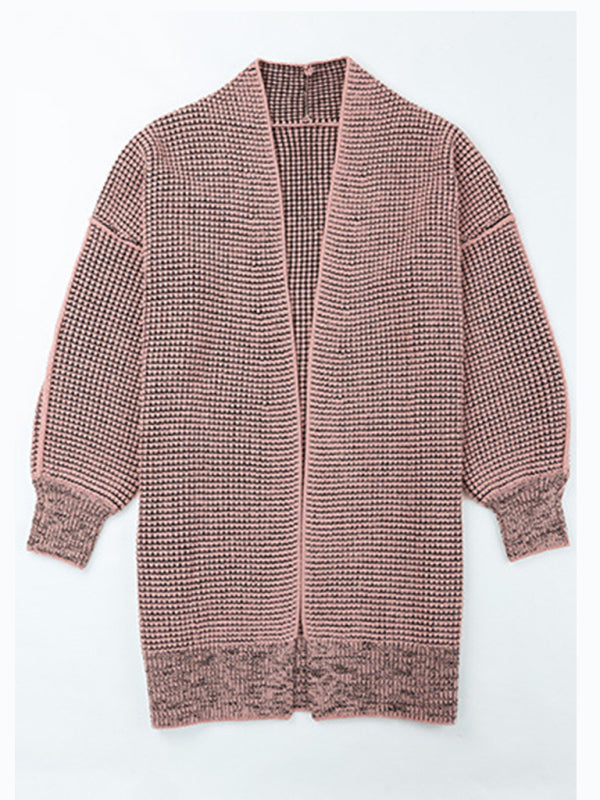 Cardigans- Heathered Knit Mid-Length Open Front Sweater | Duster Cardigan- - Pekosa Women Clothing
