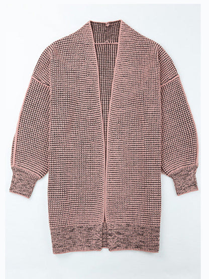 Cardigans- Heathered Knit Mid-Length Open Front Sweater | Duster Cardigan- - Pekosa Women Clothing