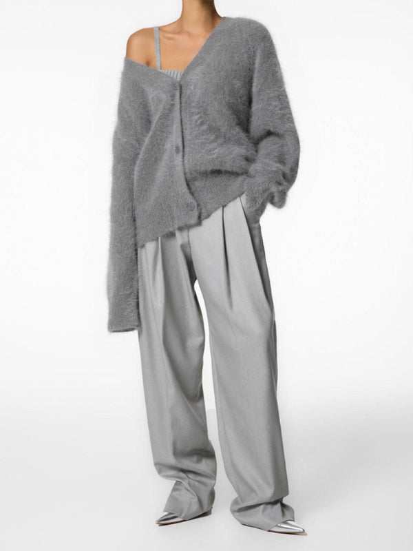 Cardigans- Soft Fluffy Cardigan | Winter Fuzzy Button-Up Sweater- - Pekosa Women Clothing