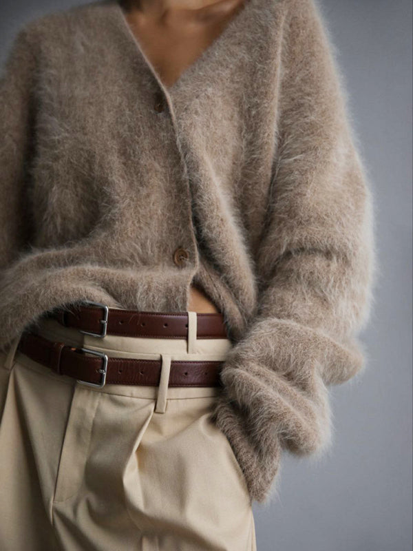 Cardigans- Soft Fluffy Cardigan | Winter Fuzzy Button-Up Sweater- - Pekosa Women Clothing