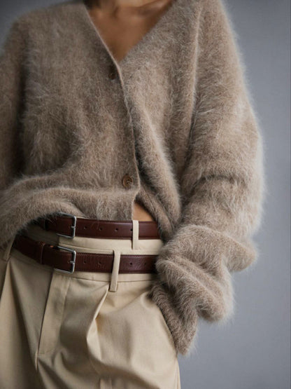 Cardigans- Soft Fluffy Cardigan | Winter Fuzzy Button-Up Sweater- - Pekosa Women Clothing