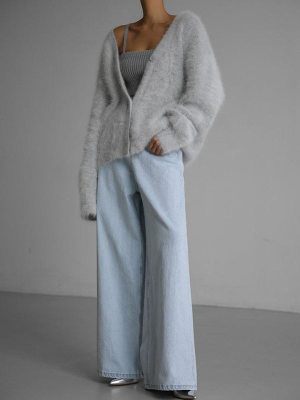 Cardigans- Soft Fluffy Cardigan | Winter Fuzzy Button-Up Sweater- - Pekosa Women Clothing