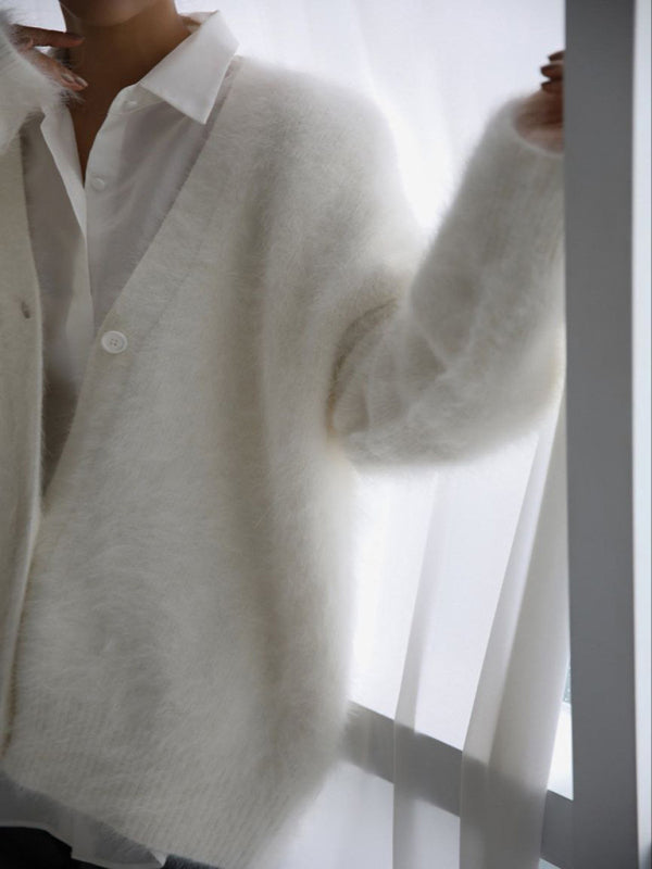 Cardigans- Soft Fluffy Cardigan | Winter Fuzzy Button-Up Sweater- - Pekosa Women Clothing