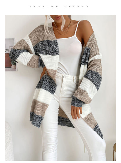 Cardigans- Trendy Buttonless Cardigan - Women's Winter Knitted Sweater Jacket- Misty grey- Pekosa Women Clothing