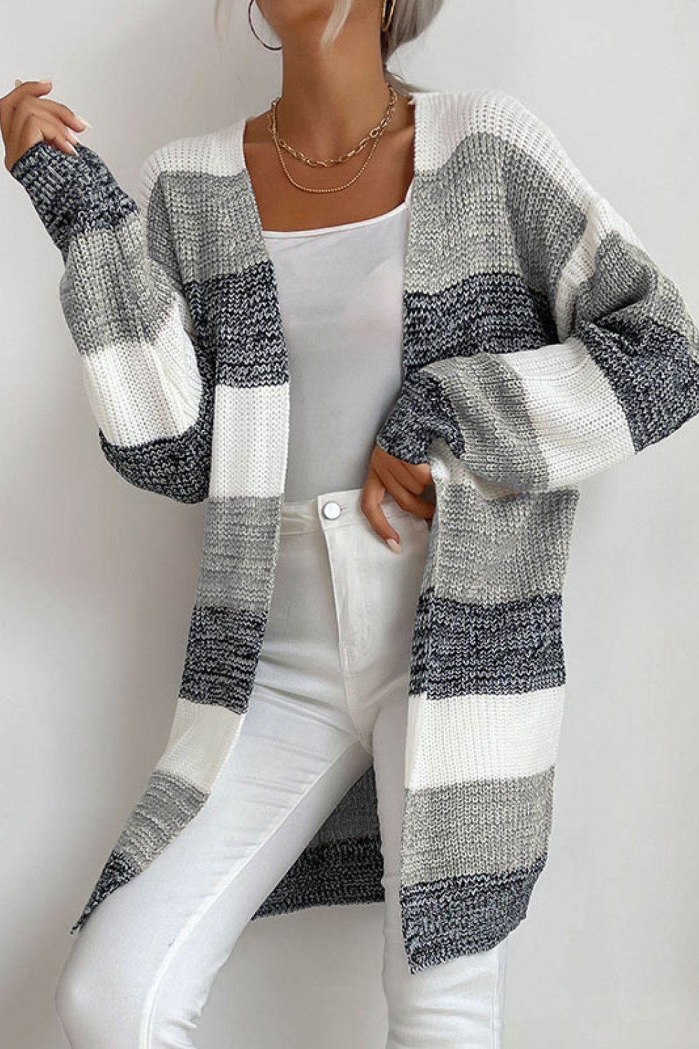 Cardigans- Trendy Buttonless Cardigan - Women's Winter Knitted Sweater Jacket- - Pekosa Women Clothing