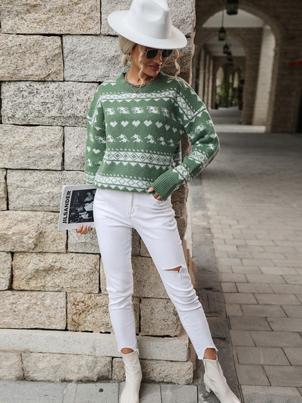 Christmas Sweaters- Christmas Love Elk Cozy Thanksgiving Knit Sweater Jumper- - Pekosa Women Clothing