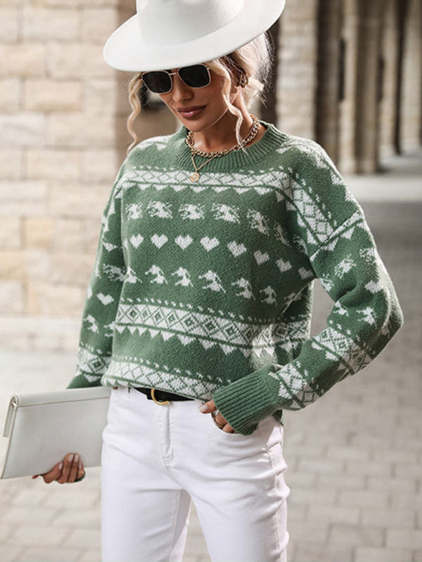 Christmas Sweaters- Christmas Love Elk Cozy Thanksgiving Knit Sweater Jumper- - Pekosa Women Clothing