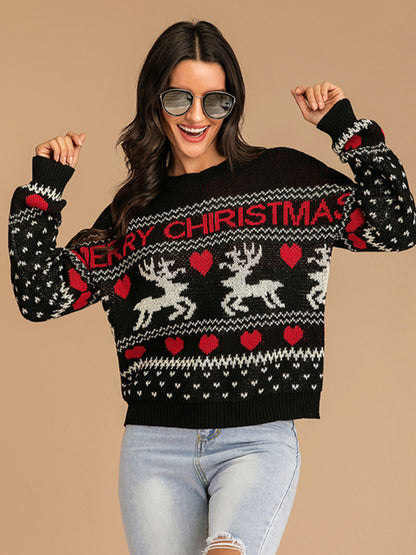 Christmas Sweaters- Xmas Reindeer Knit Cozy Thanksgiving Elk Merry Christmas Sweater- - Pekosa Women Clothing