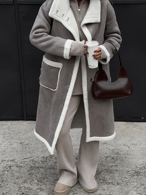 Coats- Single Breasted Teddy Bear Patched Coat | Cozy Longline Coat for Winter- - Pekosa Women Clothing