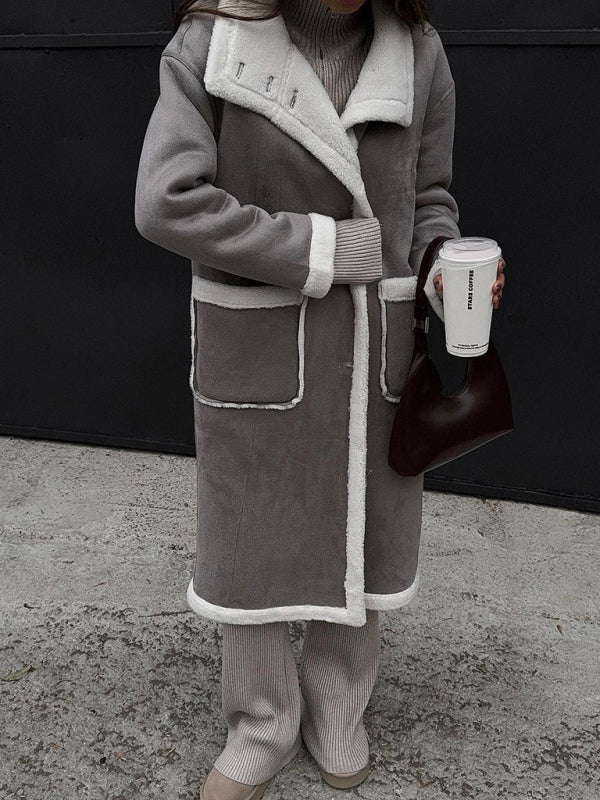 Coats- Single Breasted Teddy Bear Patched Coat | Cozy Longline Coat for Winter- - Pekosa Women Clothing
