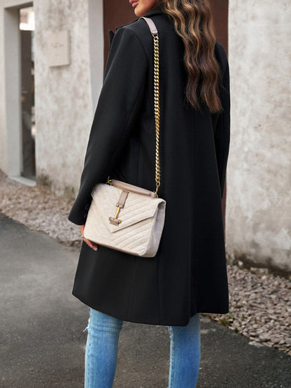 Coats- Solid Thick Wool Notch Lapels Trench Coat- - Pekosa Women Clothing